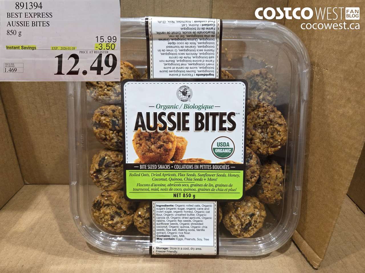 891394 BEST EXPRESS ORGANIC AUSSIE BITES 850 g ($3.50 INSTANT SAVINGS EXPIRES ON 2026-01-18) $12.49