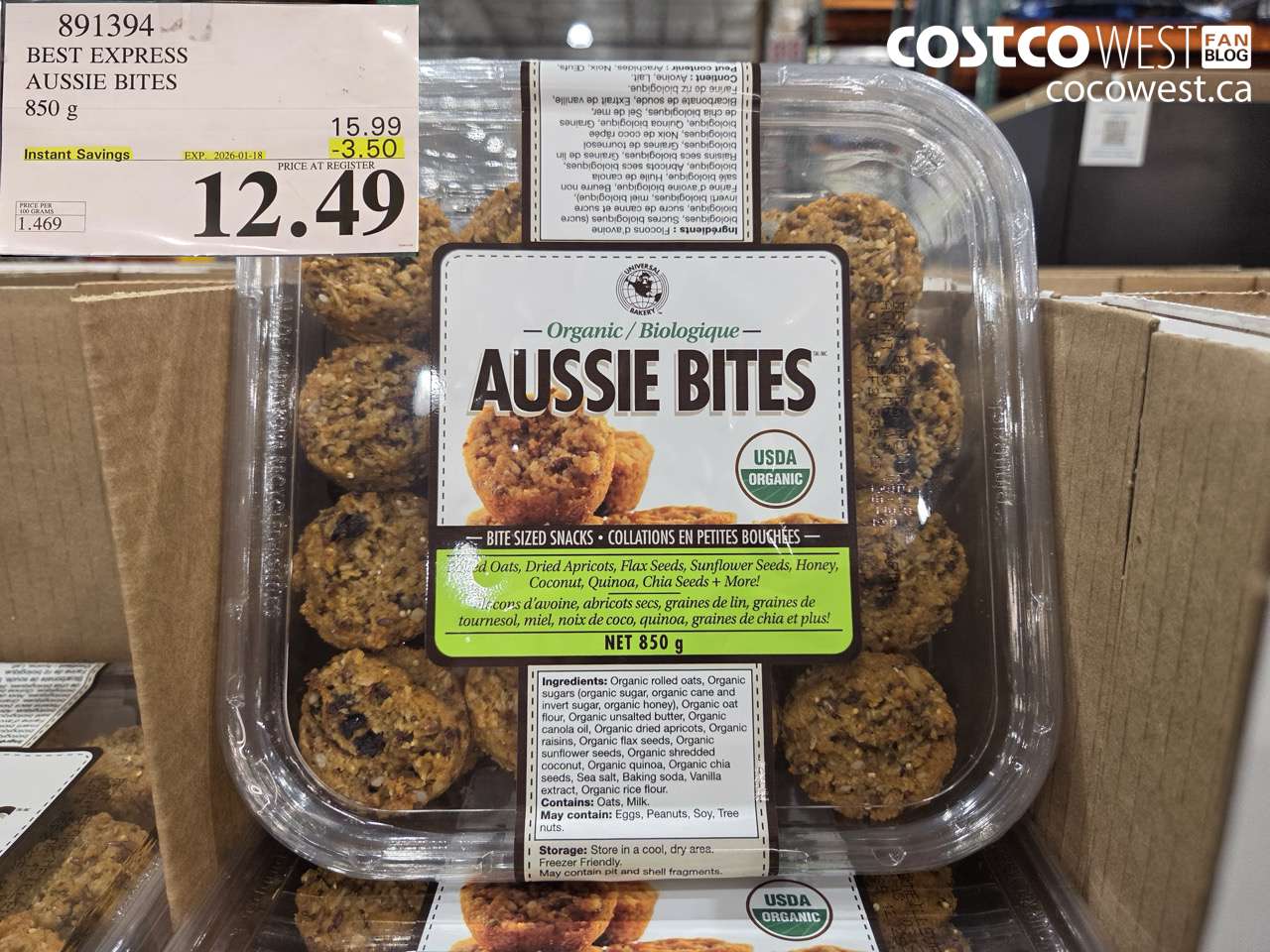 891394 BEST EXPRESS ORGANIC AUSSIE BITES 850 g ($3.50 INSTANT SAVINGS EXPIRES ON 2026-01-18) $12.49