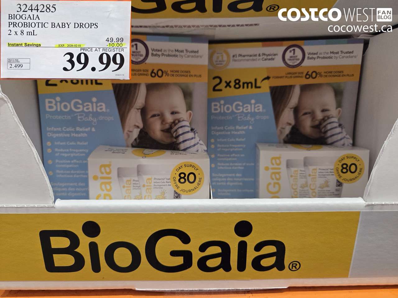 3244285 BIOBAIA PROBIOTIC BABY DROPS 2 X 8ML ($10.00 INSTANT SAVINGS EXPIRES ON 2026-02-01) $39.99