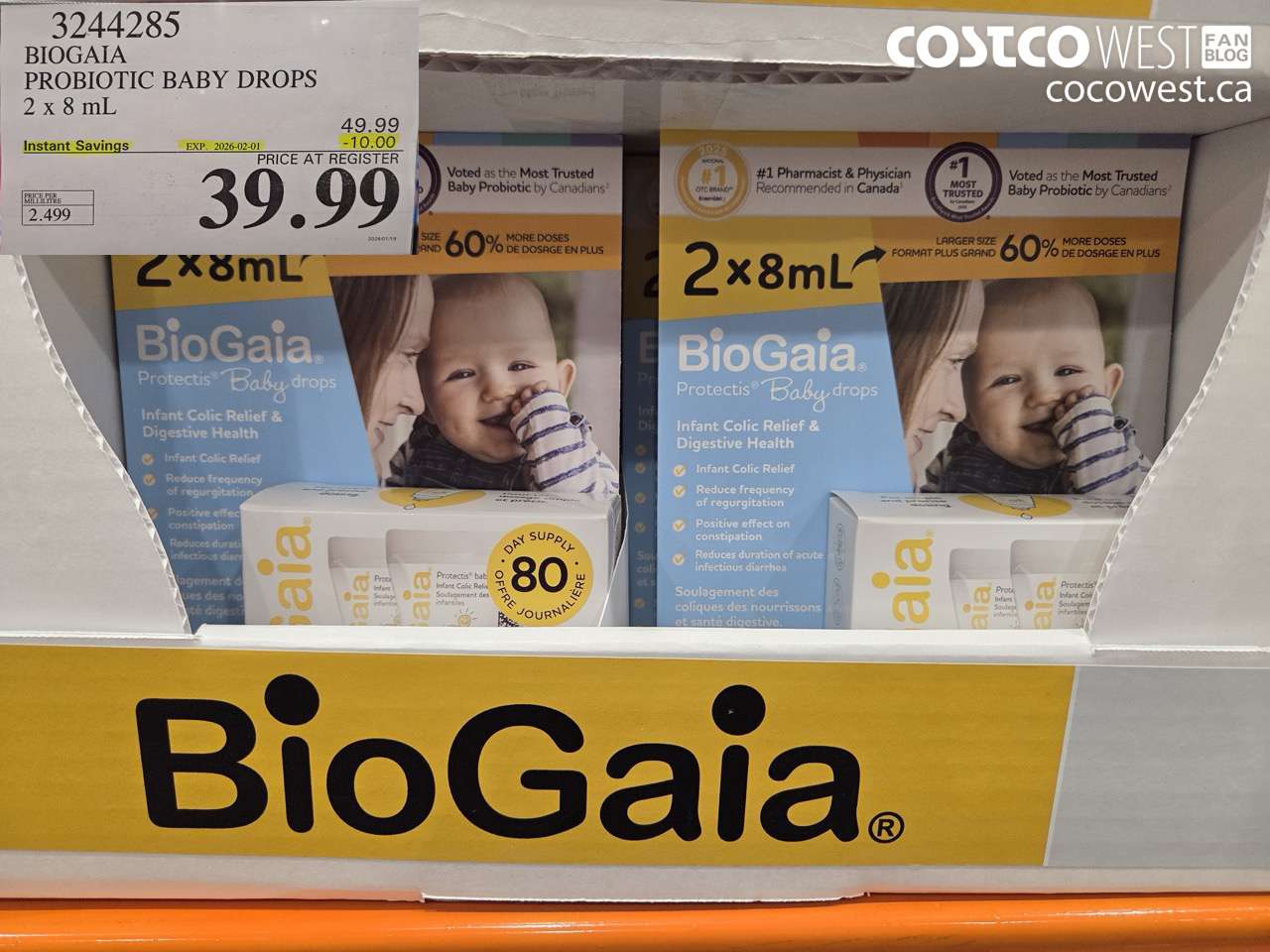 3244285 BIOBAIA PROBIOTIC BABY DROPS 2 X 8ML ($10.00 INSTANT SAVINGS EXPIRES ON 2026-02-01) $39.99