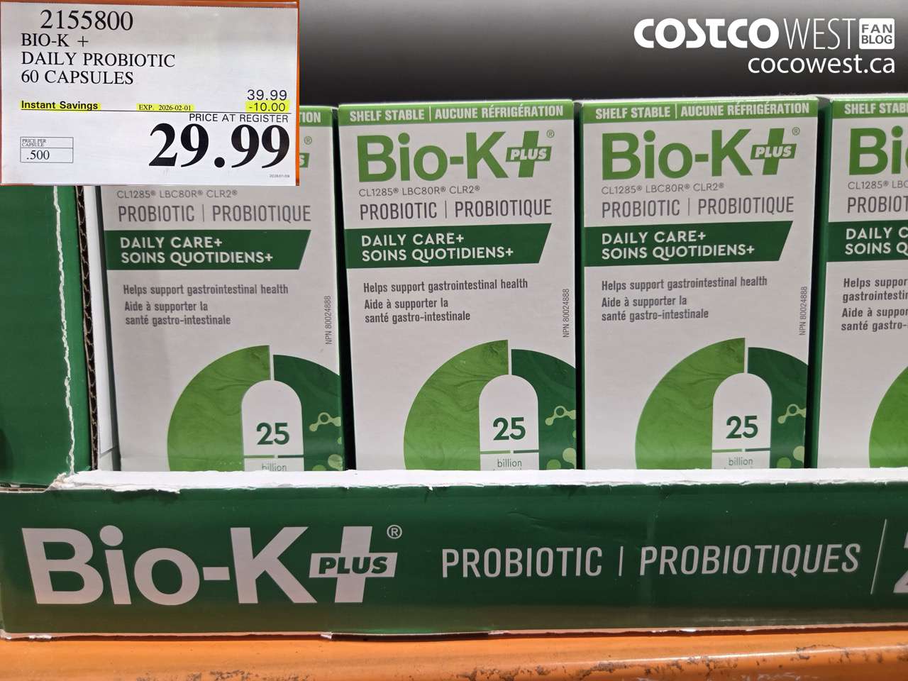 2155800 BIO-K + DAILY PROBIOTIC 60 CAPSULES ($10.00 INSTANT SAVINGS EXPIRES ON 2026-02-01) $29.99