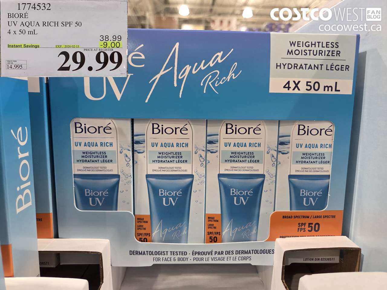 1774532 BIORE UV AQUA RICH SPF 50 4 X 50ML ($9.00 INSTANT SAVINGS EXPIRES ON 2026-02-15) $29.99