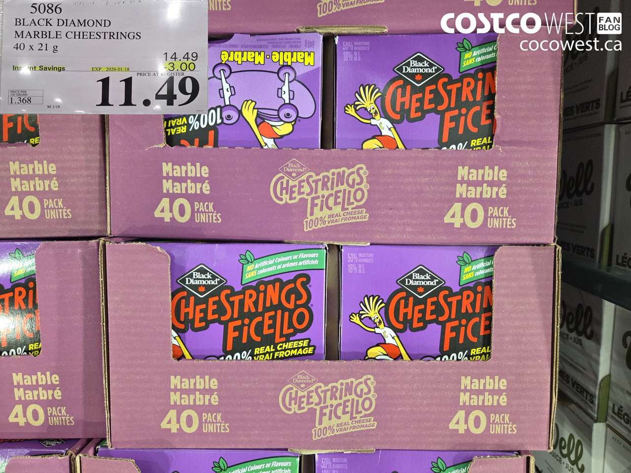 5086 BLACK DIAMOND MARBLE CHEESTRINGS 40 x 21 g ($3.00 INSTANT SAVINGS EXPIRES ON 2026-01-18) $11.49