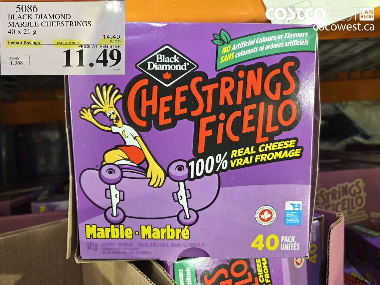 5086 BLACK DIAMOND MARBLE CHEESTRINGS 40 x 21 g ($3.00 INSTANT SAVINGS EXPIRES ON 2026-01-18) $11.49