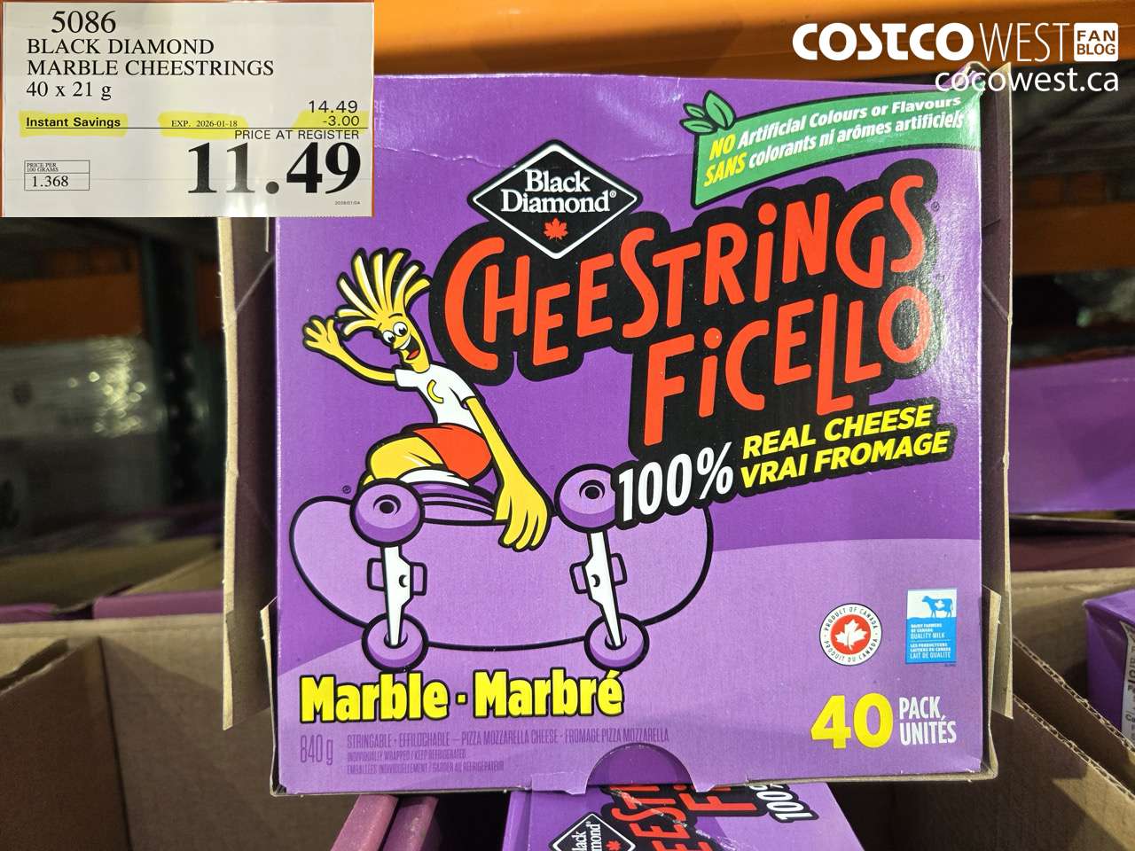 5086 BLACK DIAMOND MARBLE CHEESTRINGS 40 x 21 g ($3.00 INSTANT SAVINGS EXPIRES ON 2026-01-18) $11.49