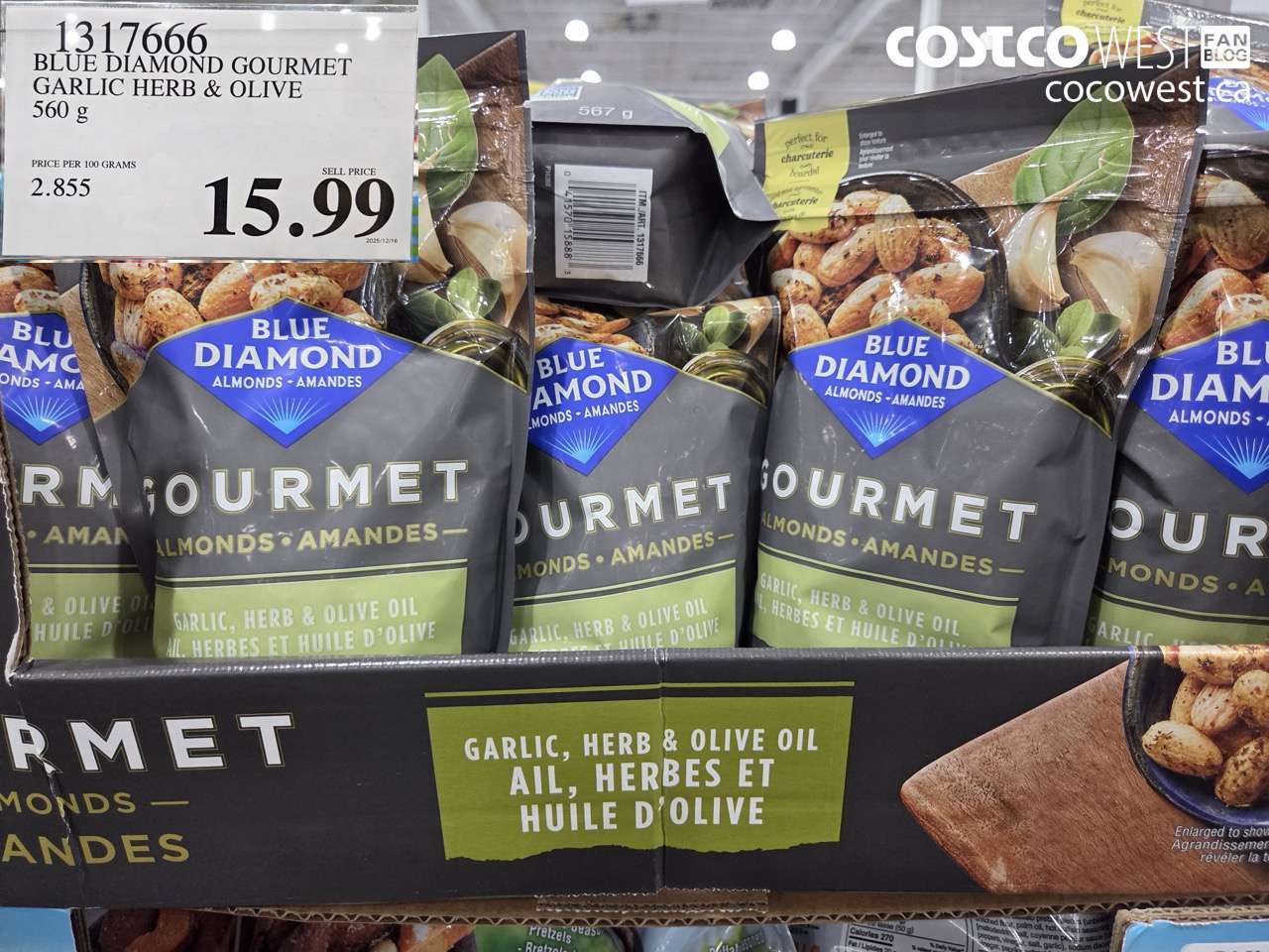 1317666 BLUE DIAMOND GOURMET GARLIC HERB & OLIVE 560G $15.99