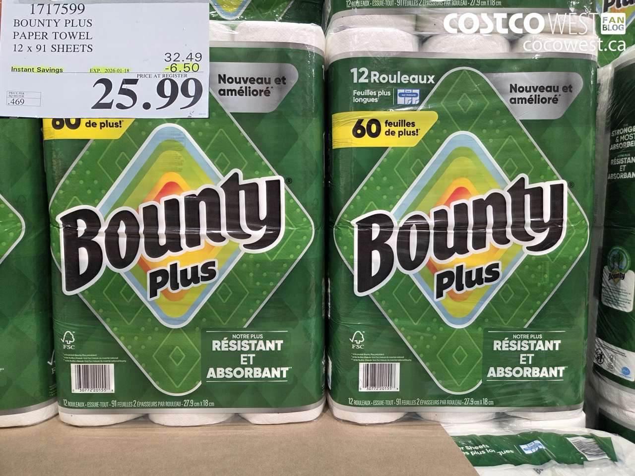 1717599 BOUNTY PLUS PAPER TOWEL 12 X 91 SHEETS ($6.50 INSTANT SAVINGS EXPIRES ON 2026-01-18) $25.99