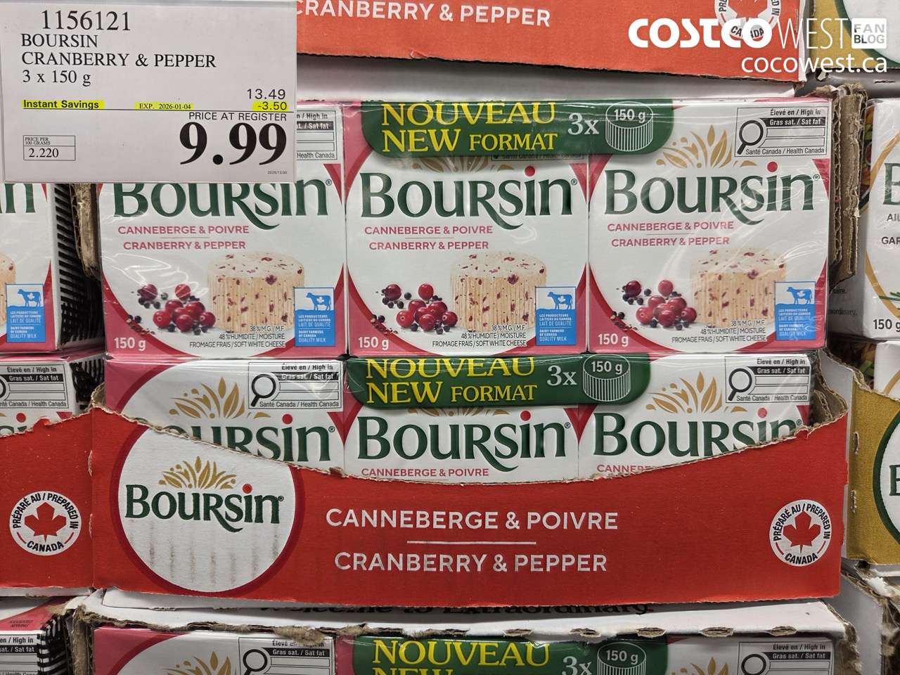 1156121 BOURSIN CRANBERRY & PEPPER 3 X 150G ($3.50 INSTANT SAVINGS EXPIRES ON 2026-01-04) $9.99