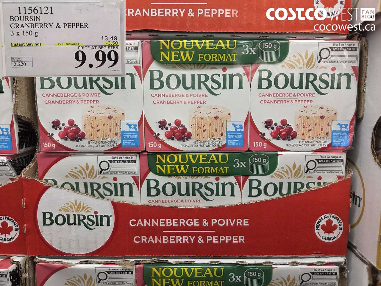 1156121 BOURSIN CRANBERRY & PEPPER 3 X 150G ($3.50 INSTANT SAVINGS EXPIRES ON 2026-01-13) $9.99
