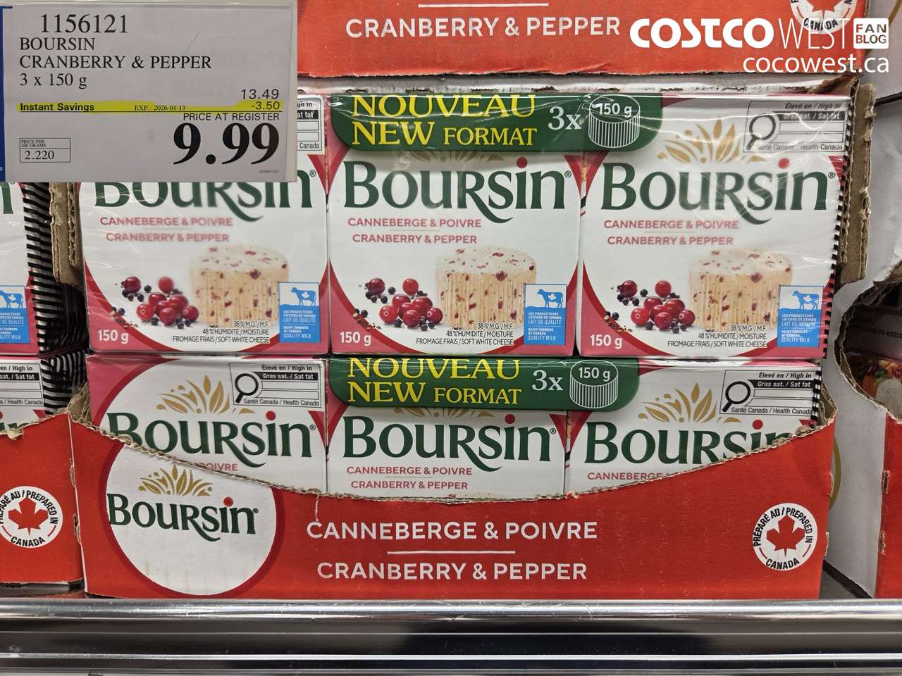 1156121 BOURSIN CRANBERRY & PEPPER 3 X 150G ($3.50 INSTANT SAVINGS EXPIRES ON 2026-01-13) $9.99