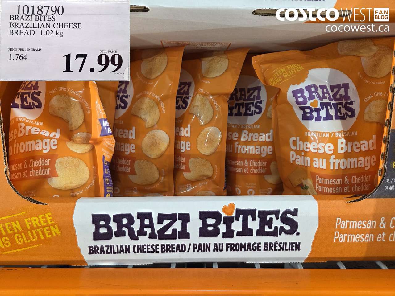1018790 BRAZI BITES BRAZILIAN CHEESE BREAD 1.02KG $17.99
