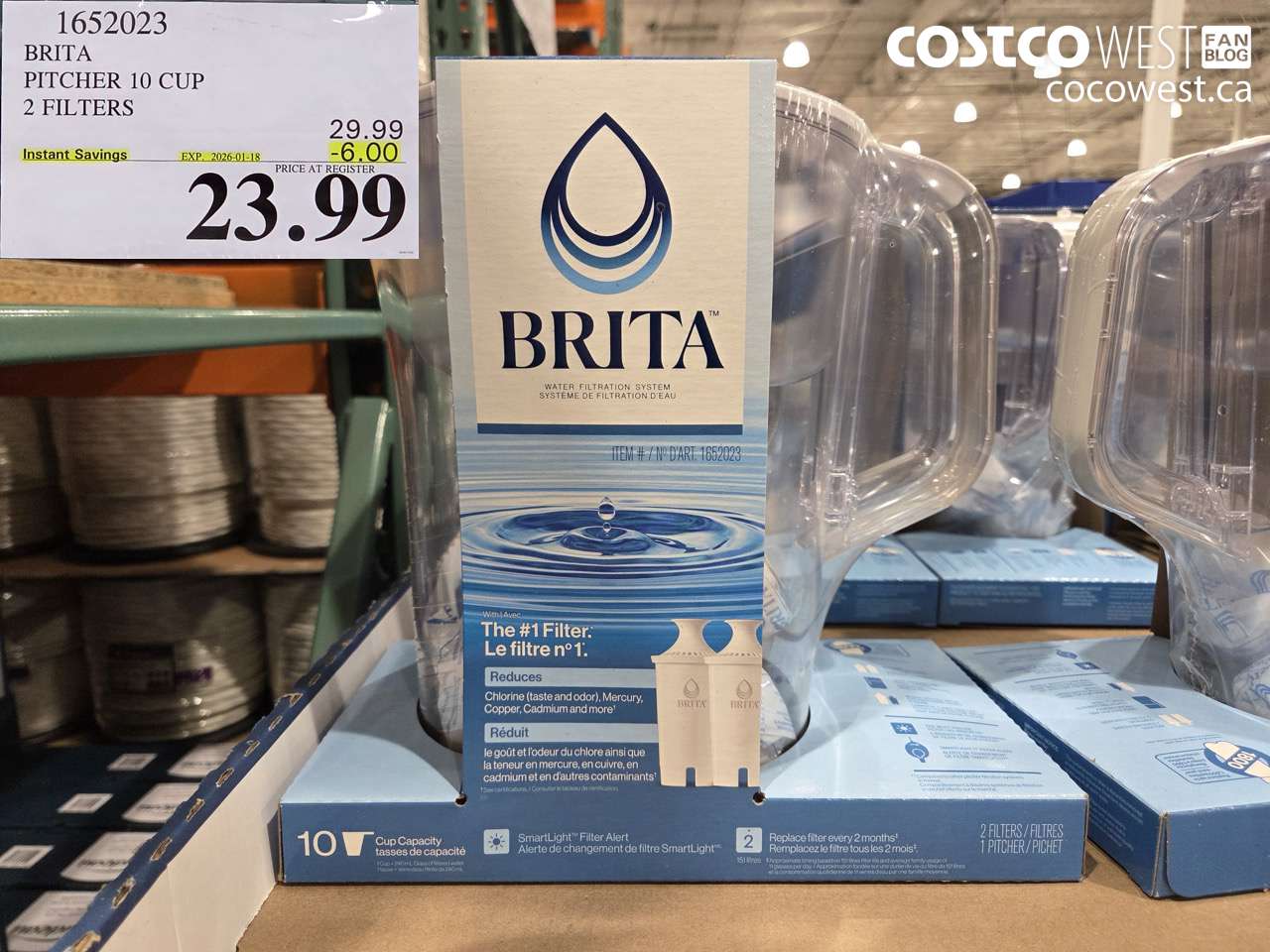 1652023 BRITA PITCHER 10 CUP 2 FILTERS ($6.00 INSTANT SAVINGS EXPIRES ON 2026-01-18) $23.99