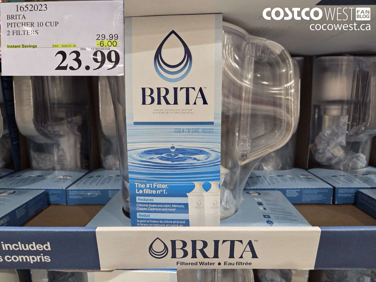 1652023 BRITA PITCHER 10 CUP 2 FILTERS ($6.00 INSTANT SAVINGS EXPIRES ON 2026-01-18) $23.99