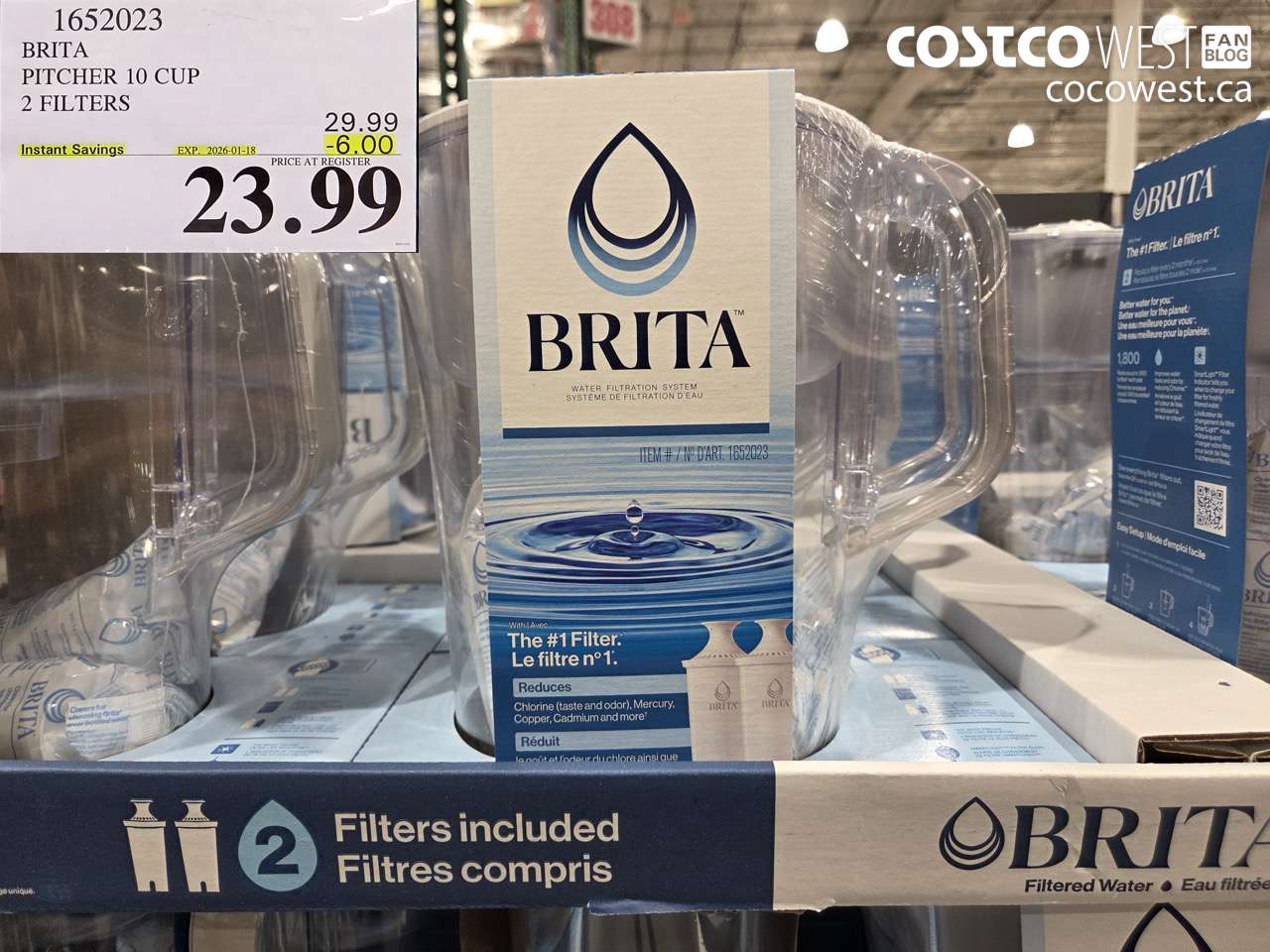 1652023 BRITA PITCHER 10 CUP 2 FILTERS ($6.00 INSTANT SAVINGS EXPIRES ON 2026-01-18) $23.99