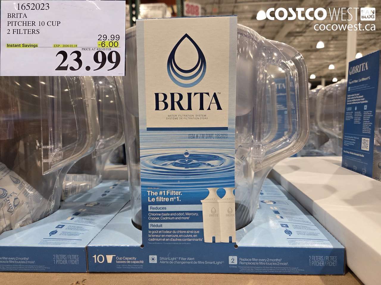 1652023 BRITA PITCHER 10 CUP 2 FILTERS ($6.00 INSTANT SAVINGS EXPIRES ON 2026-01-18) $23.99