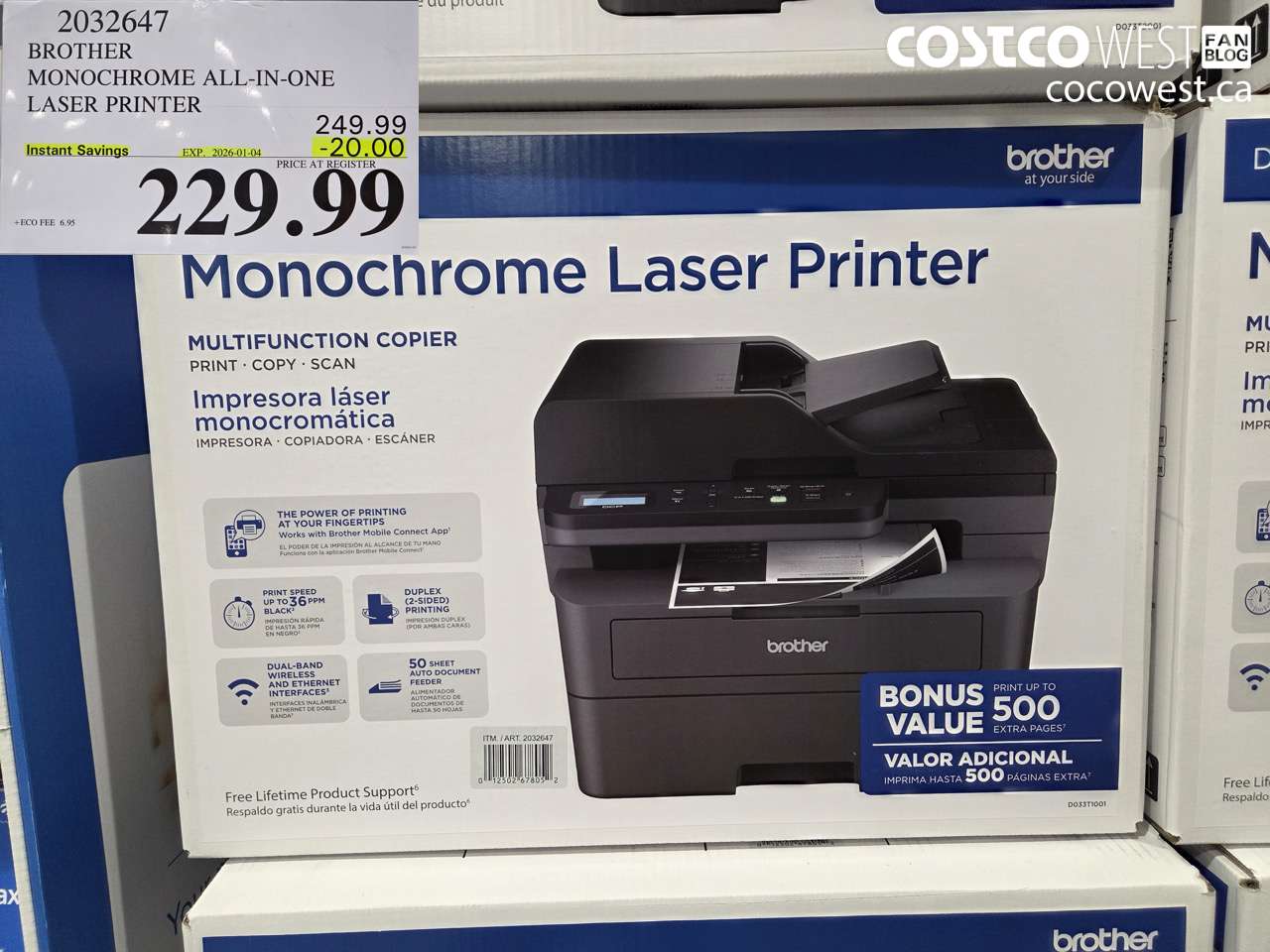 2032647 BROTHER MONOCHROME ALL-IN-ONE LASER PRINTER ($20.00 INSTANT SAVINGS EXPIRES ON 2026-01-04) $229.99