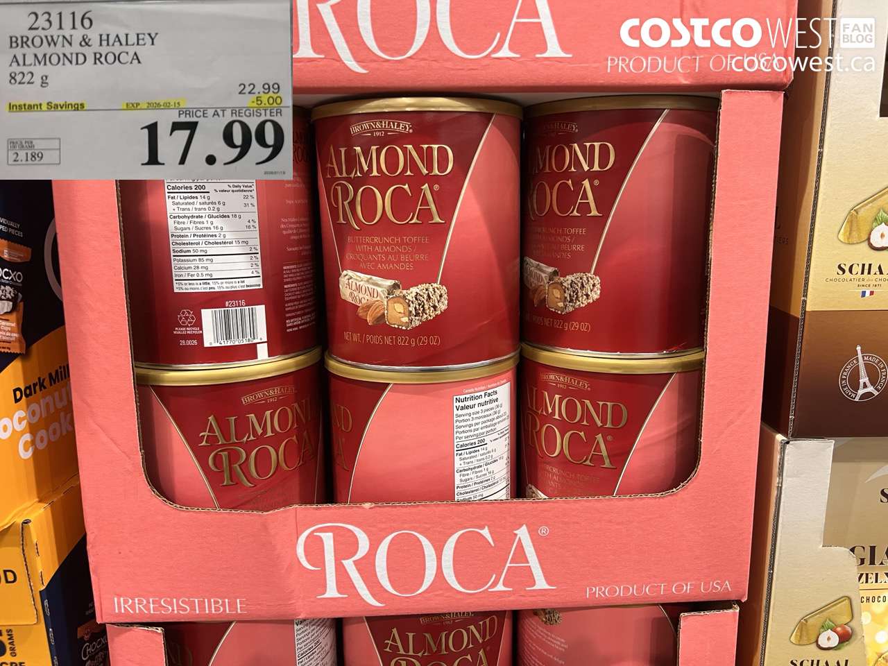 23116 BROWN & HALEY ALMOND ROCA 822 g ($5.00 INSTANT SAVINGS EXPIRES ON 2026-02-15) $17.99