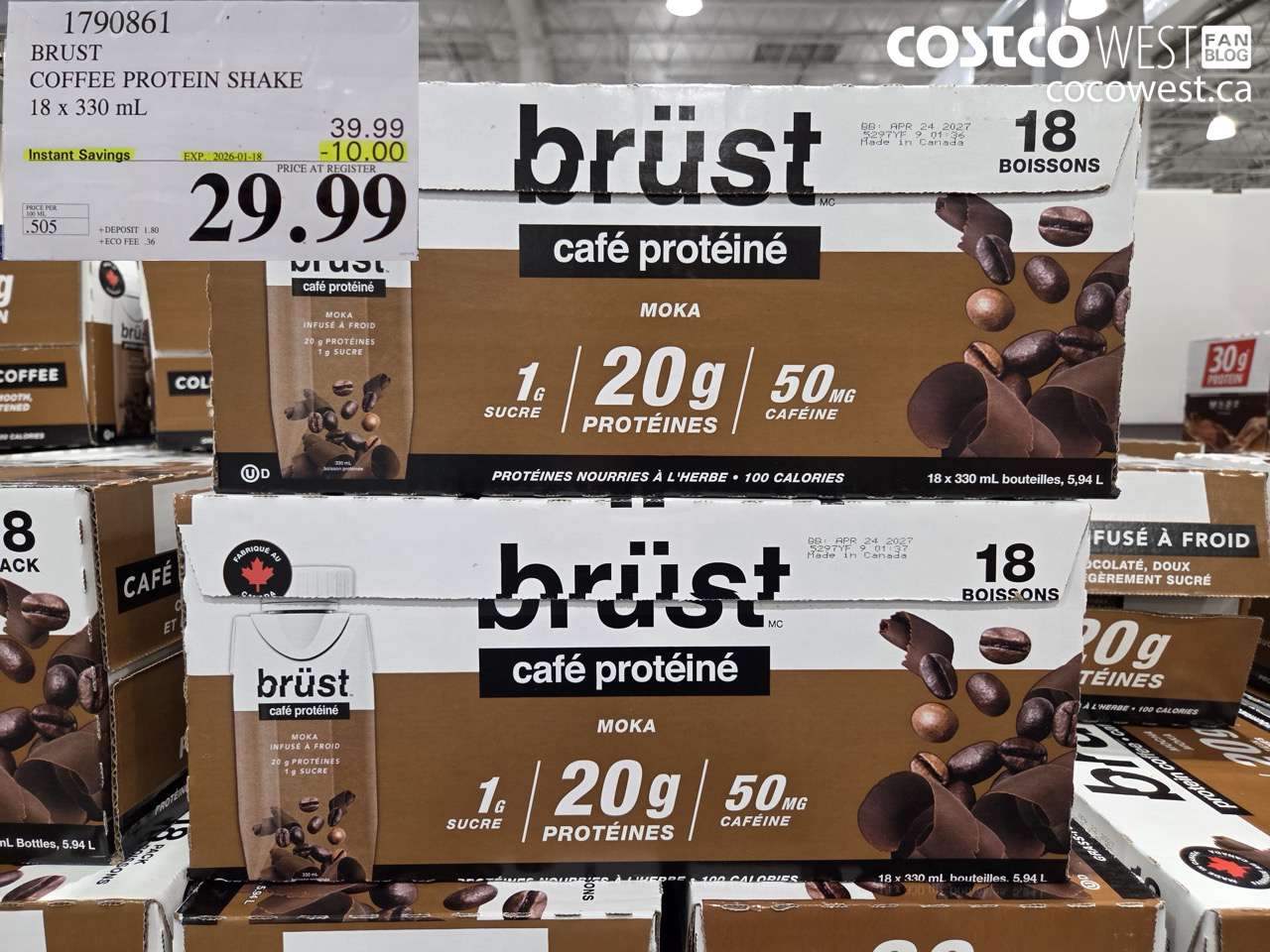 1790861 BRUST MOCHA PROTEIN COFFEE 18 X 330ML ($10.00 INSTANT SAVINGS EXPIRES ON 2026-01-18) $29.99
