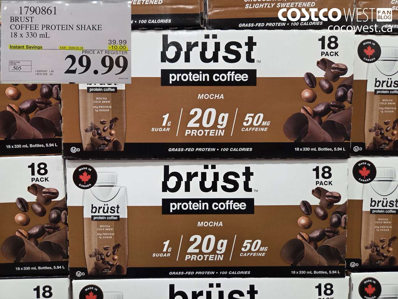 1790861 BRUST MOCHA PROTEIN COFFEE 18 X 330ML ($10.00 INSTANT SAVINGS EXPIRES ON 2026-01-18) $29.99
