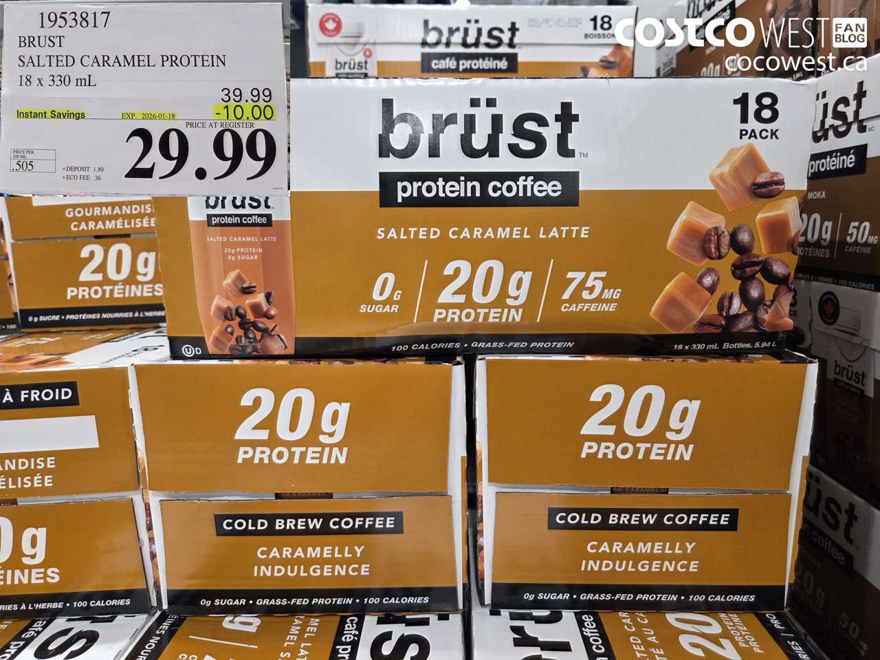 1953817 BRUST SALTED CARAMEL PROTEIN 18 X 330ML ($10.00 INSTANT SAVINGS EXPIRES ON 2026-01-18) $29.99
