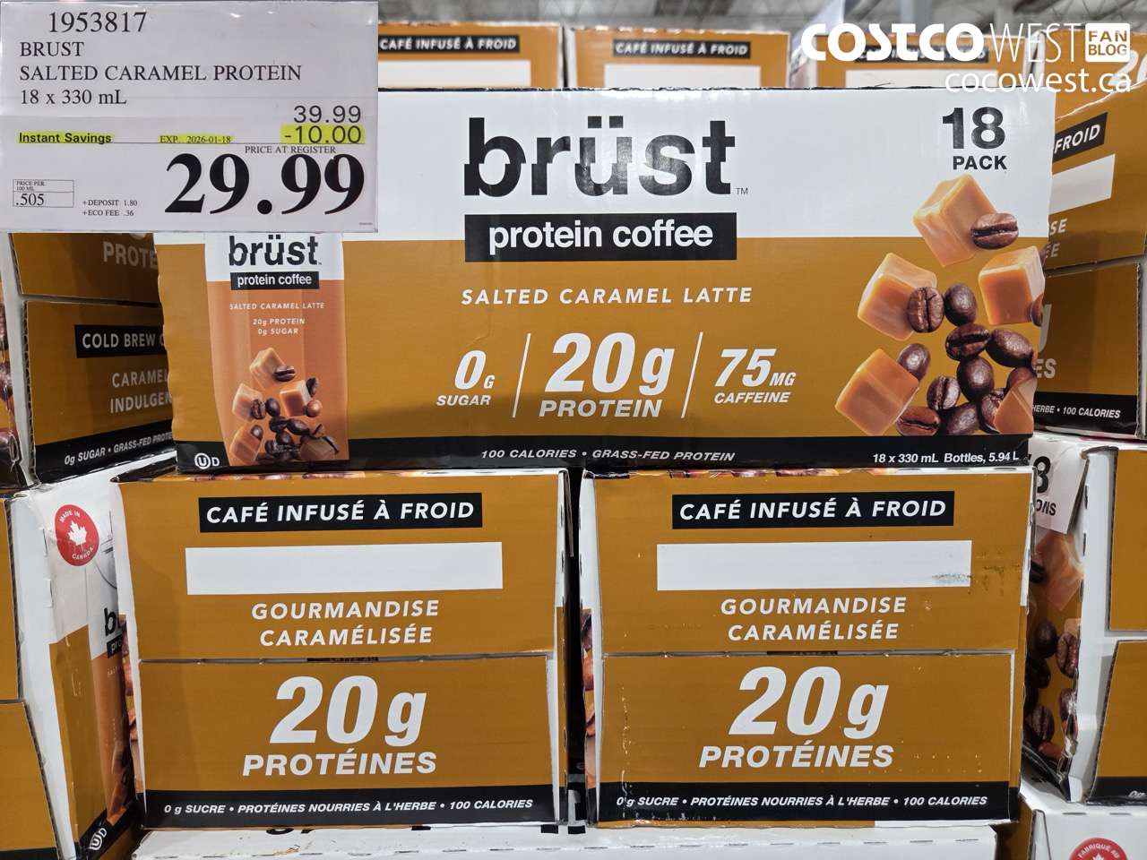 1953817 BRUST SALTED CARAMEL PROTEIN 18 X 330ML ($10.00 INSTANT SAVINGS EXPIRES ON 2026-01-18) $29.99