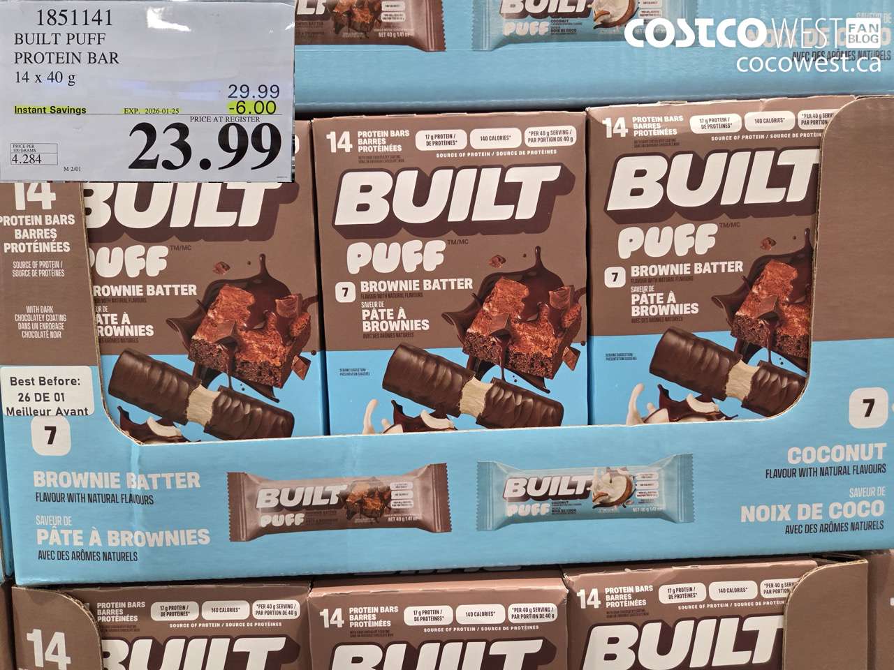 1851141 BUILT PUFF PROTEIN BAR 14 x 40 g ($6.00 INSTANT SAVINGS EXPIRES ON 2026-01-25) $23.99