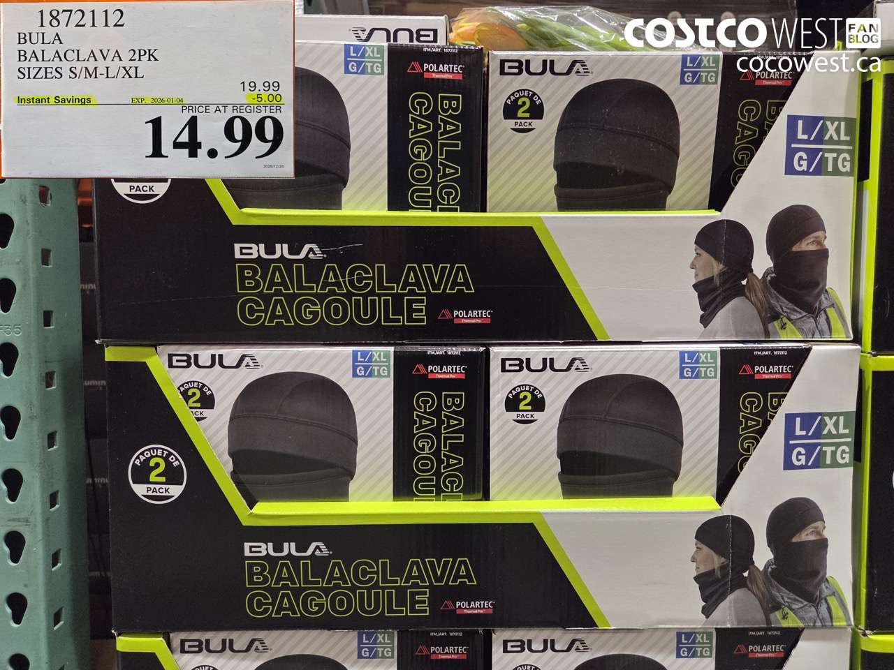1872112 BULA BALACLAVA 2PK SIZES S/M-L/XL ($5.00 INSTANT SAVINGS EXPIRES ON 2026-01-04) $14.99