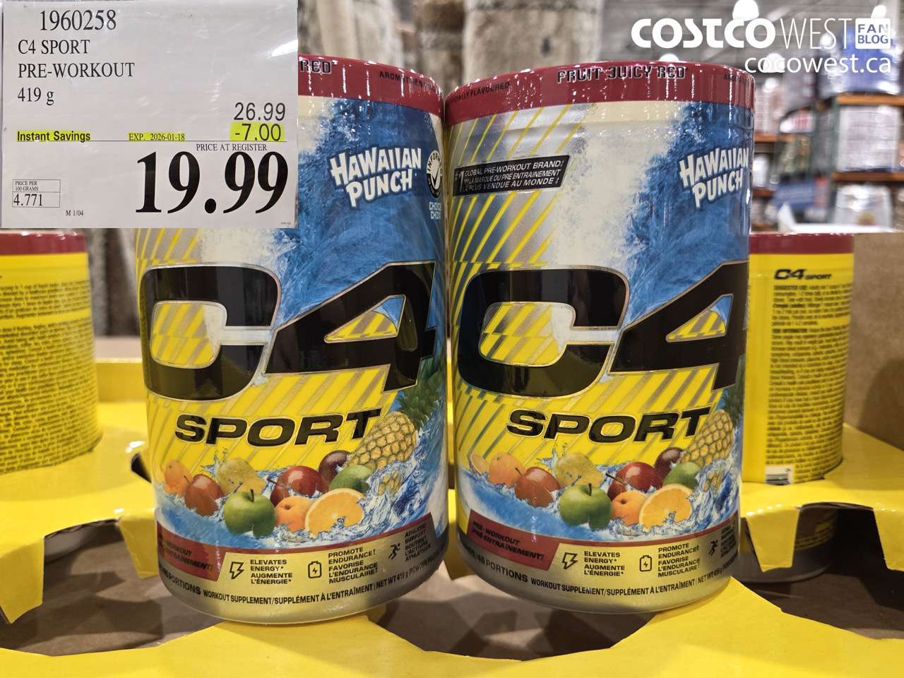1960258 C4 SPORT PRE-WORKOUT 419G ($7.00 INSTANT SAVINGS EXPIRES ON 2026-01-18) $19.99