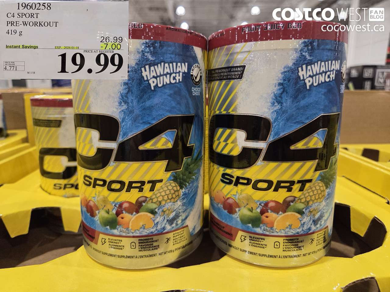 1960258 C4 SPORT PRE-WORKOUT 419G ($7.00 INSTANT SAVINGS EXPIRES ON 2026-01-18) $19.99