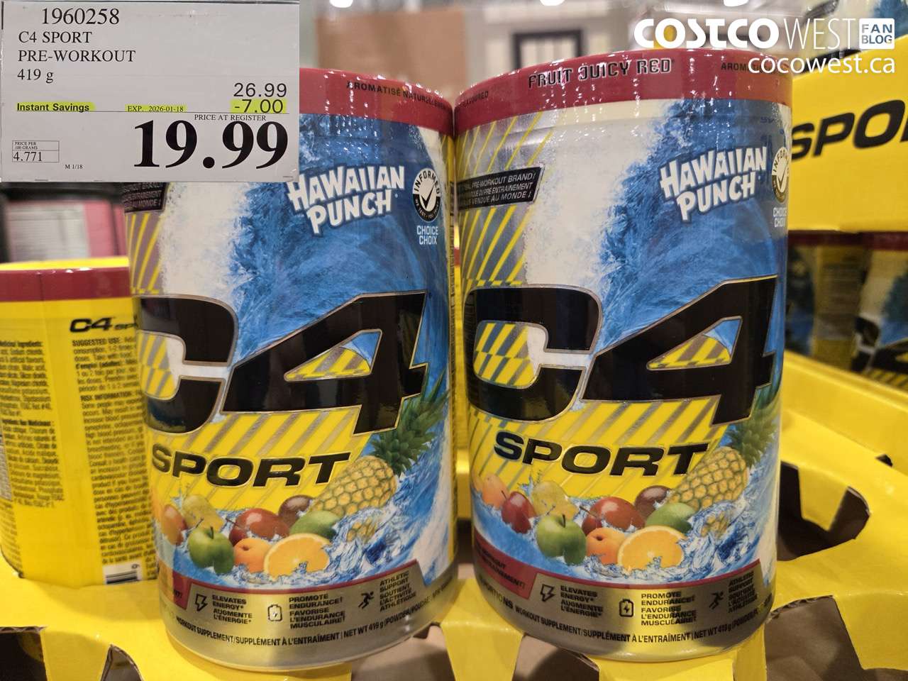 1960258 C4 SPORT PRE-WORKOUT 419G ($7.00 INSTANT SAVINGS EXPIRES ON 2026-01-18) $19.99