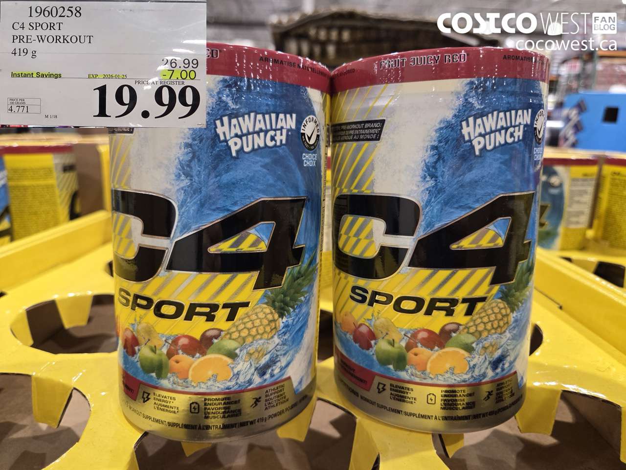 1960258 C4 SPORT PRE-WORKOUT 419G ($7.00 INSTANT SAVINGS EXPIRES ON 2026-01-25) $19.99