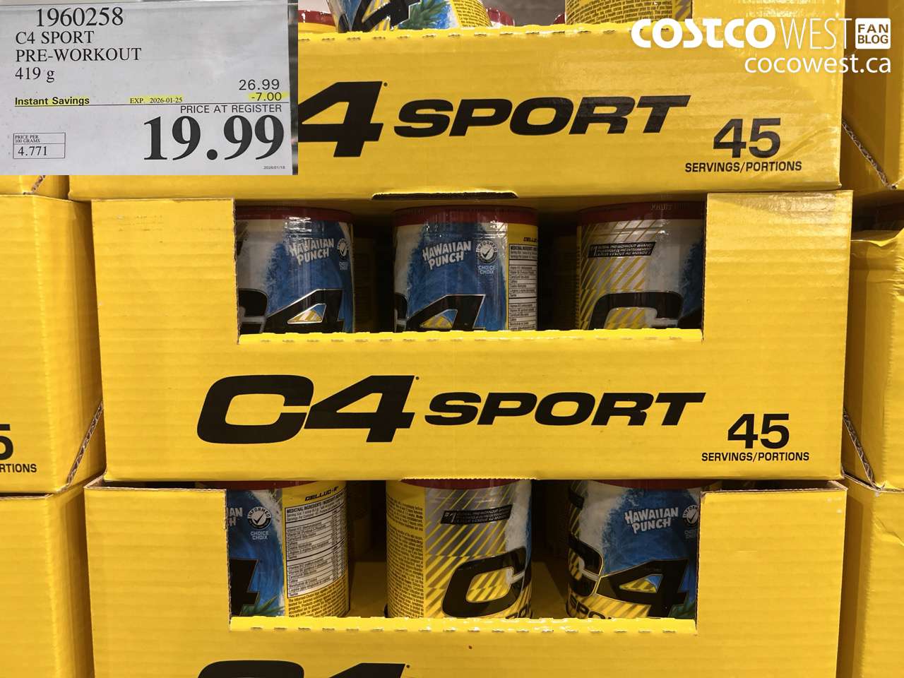 1960258 C4 SPORT PRE-WORKOUT 419G ($7.00 INSTANT SAVINGS EXPIRES ON 2026-01-25) $19.99