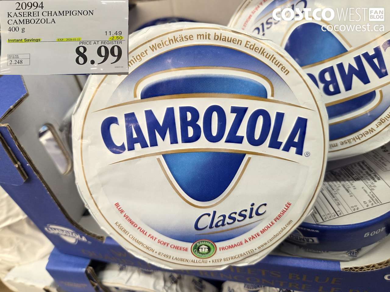 20994 CAMBOZOLA CLASSIC 400 g ($2.50 INSTANT SAVINGS EXPIRES ON 2026-01-11) $8.99