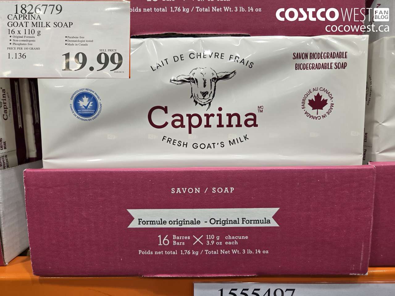 1826779 CAPRINA GOAT MILK SOAP 16 X 110G $19.99