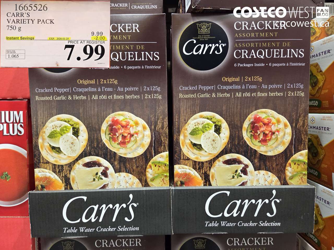 1665526 CARR'S VARIETY PACK 750 G ($2.00 INSTANT SAVINGS EXPIRES ON 2026-01-25) $7.99
