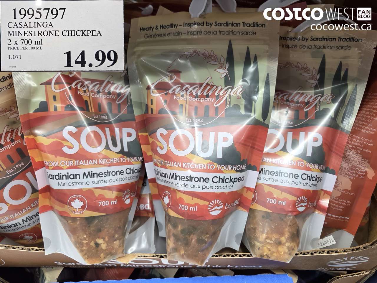 1995797 CASALINGA MINESTRONE CHICKPEA 2 X 700ML $14.99