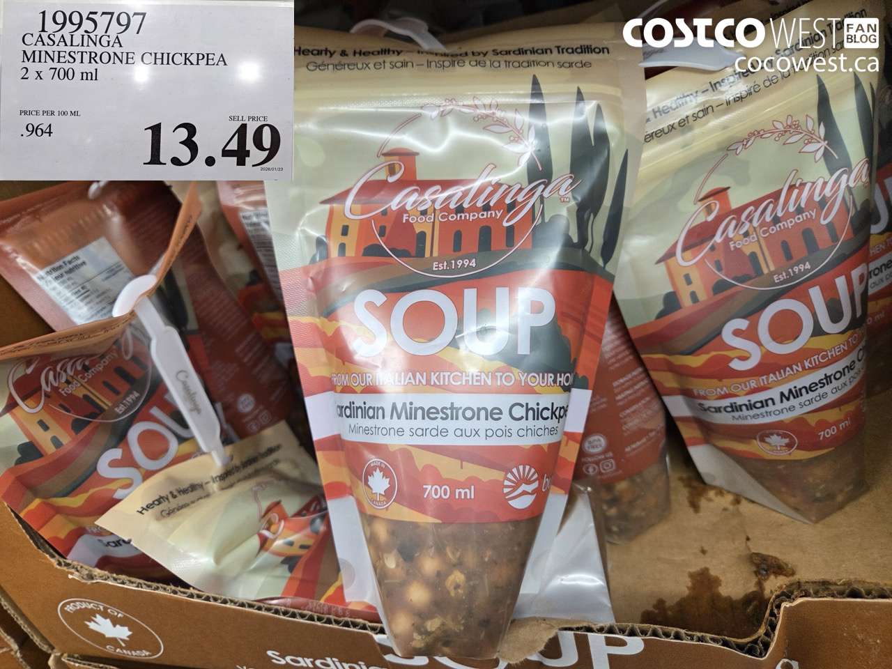 1995797 CASALINGA MINESTRONE CHICKPEA 2 X 700ML $13.49