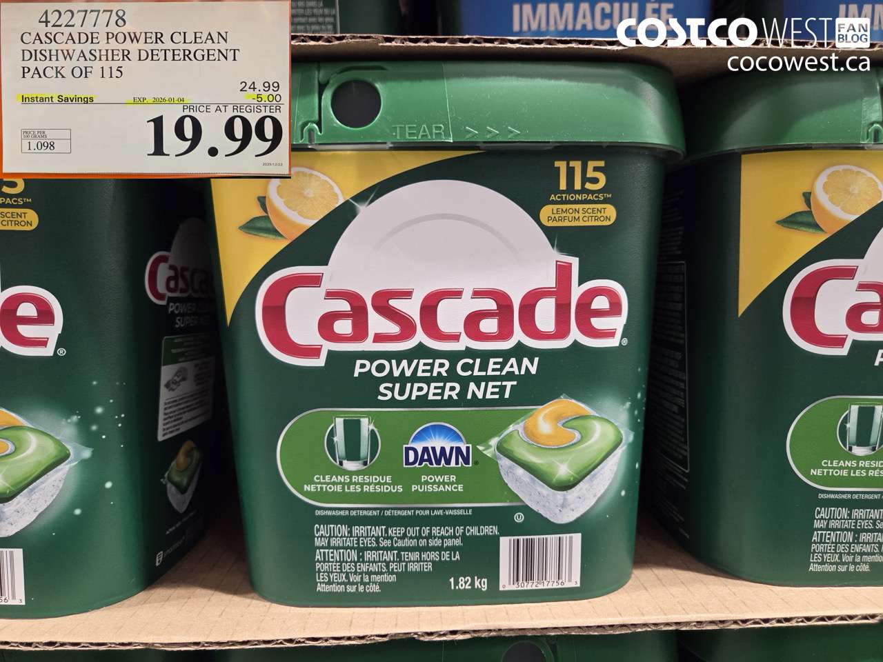 4227778 CASCADE POWER CLEAN DISHWASHER DETERGENT 115 COUNT ($5.00 INSTANT SAVINGS EXPIRES ON 2026-01-04) $19.99