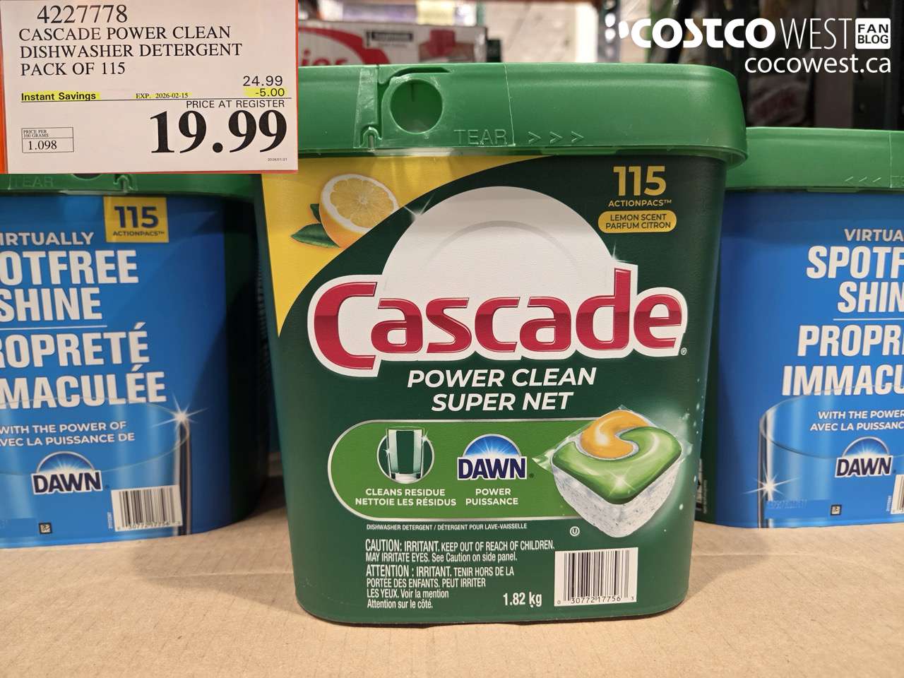 4227778 CASCADE POWER CLEAN DISHWASHER DETERGENT 115 COUNT ($5.00 INSTANT SAVINGS EXPIRES ON 2026-02-15) $19.99