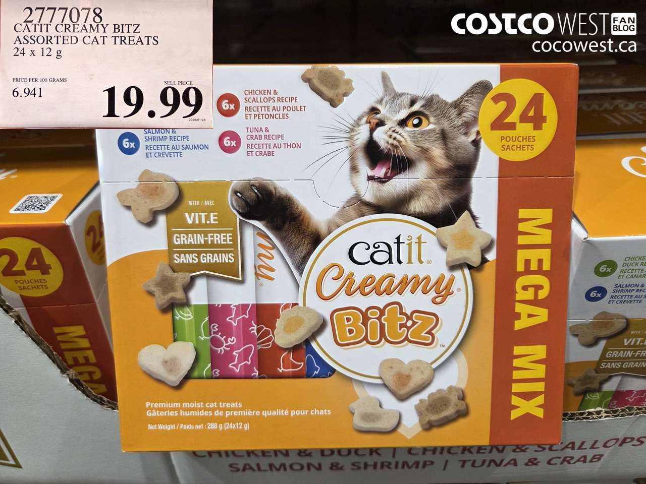 2777078 CATIT CREAMY BITZ ASSORTED CAT TREATS 24 X 12G $19.99