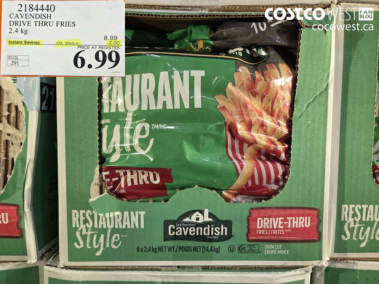2184440 CAVENDISH DRIVE THRU FRIES 2.4KG ($2.00 INSTANT SAVINGS EXPIRES ON 2026-02-15) $6.99