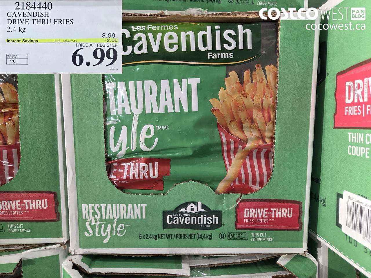 2184440 CAVENDISH DRIVE THRU FRIES 2.4KG ($2.00 INSTANT SAVINGS EXPIRES ON 2026-02-15) $6.99