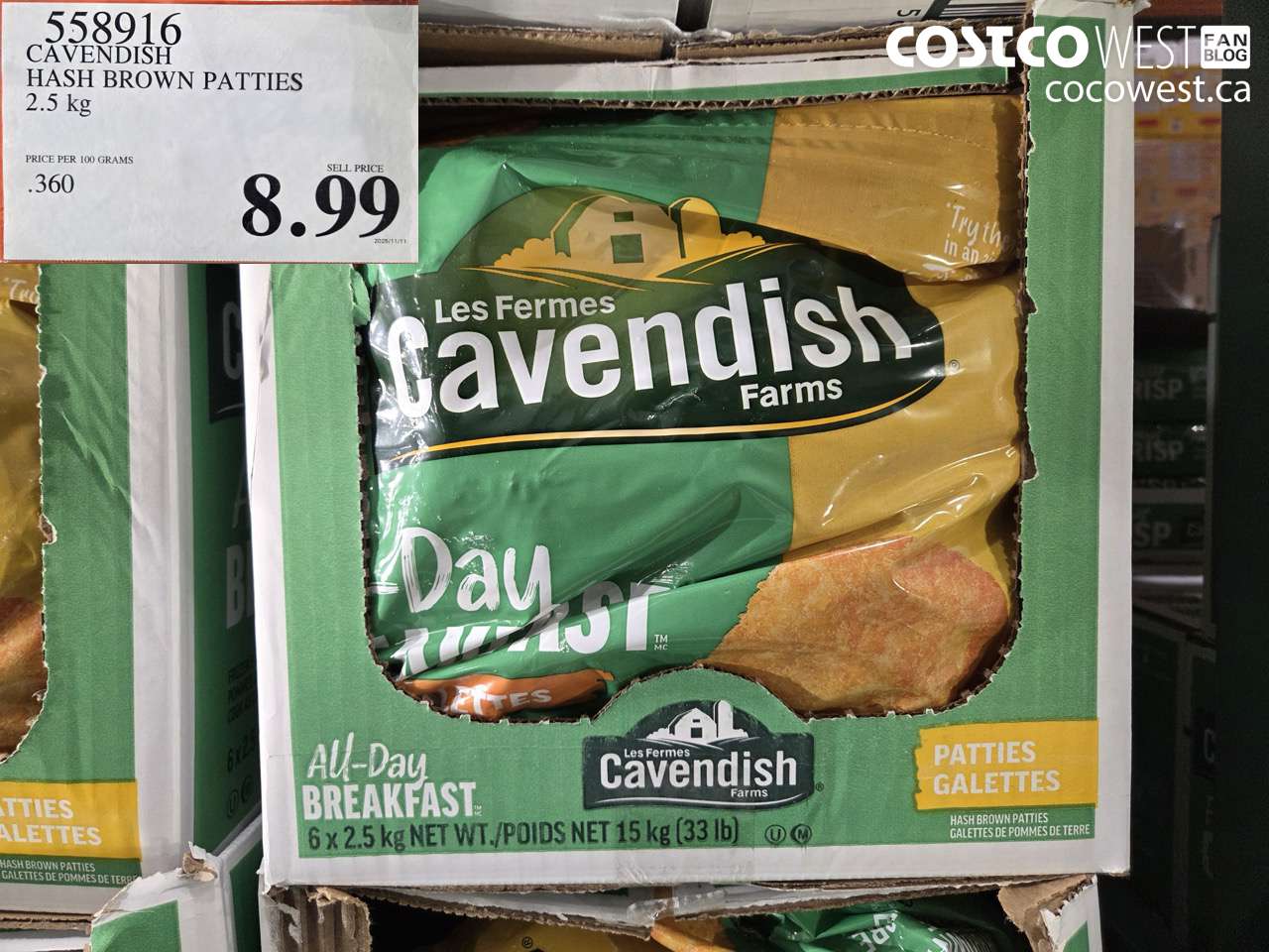 558916 CAVENDISH HASH BROWN PATTIES 2.5 kg $8.99