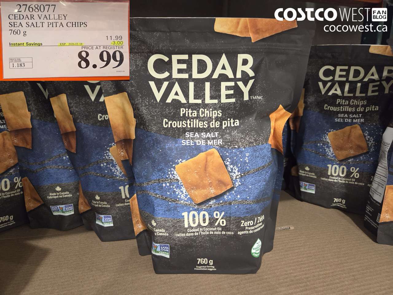 2768077 CEDAR VALLEY SEA SALT PITA CHIPS 760 g ($3.00 INSTANT SAVINGS EXPIRES ON 2026-01-18) $8.99