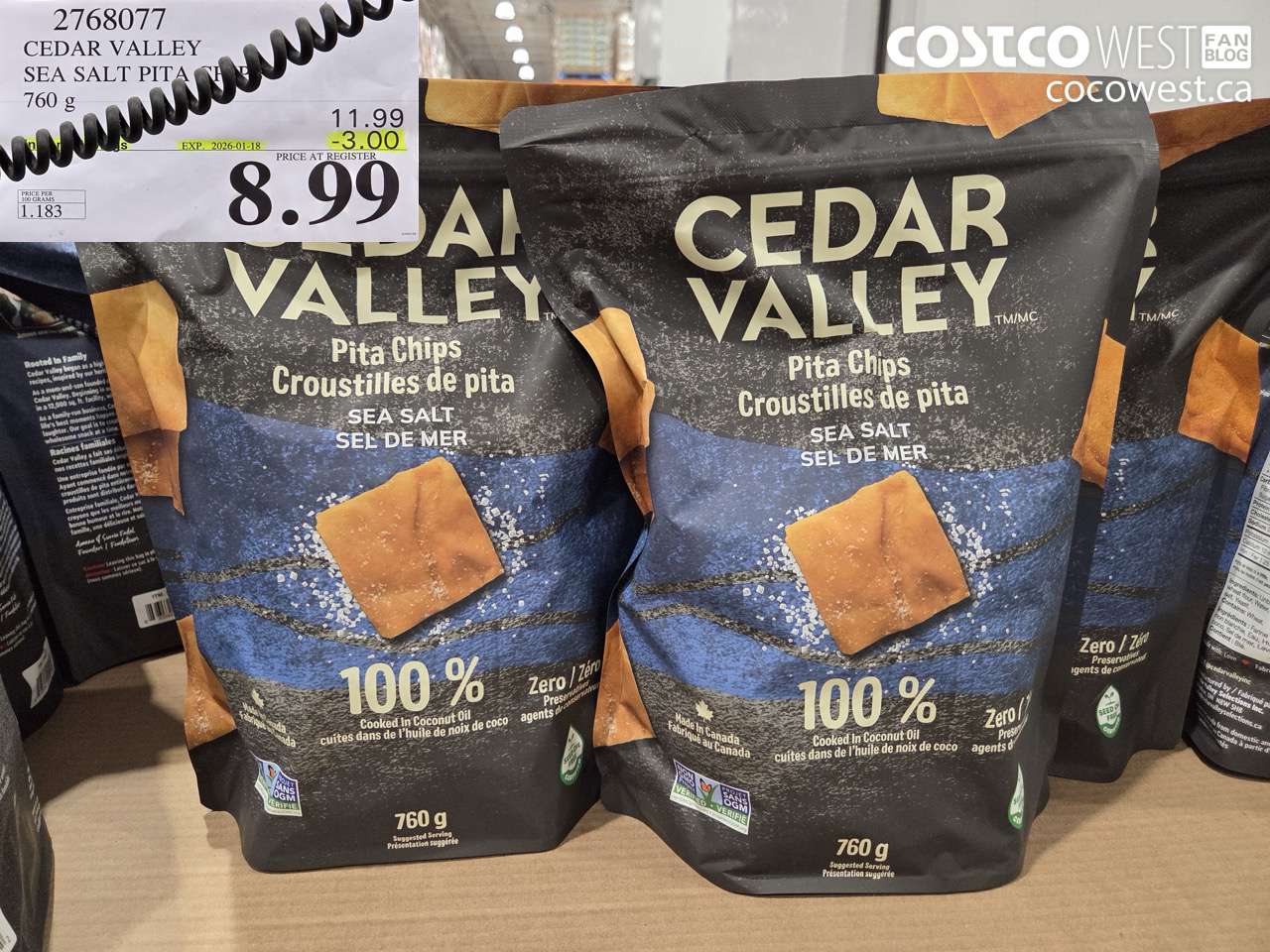 2768077 CEDAR VALLEY SEA SALT PITA CHIPS 760 g ($3.00 INSTANT SAVINGS EXPIRES ON 2026-01-18) $8.99