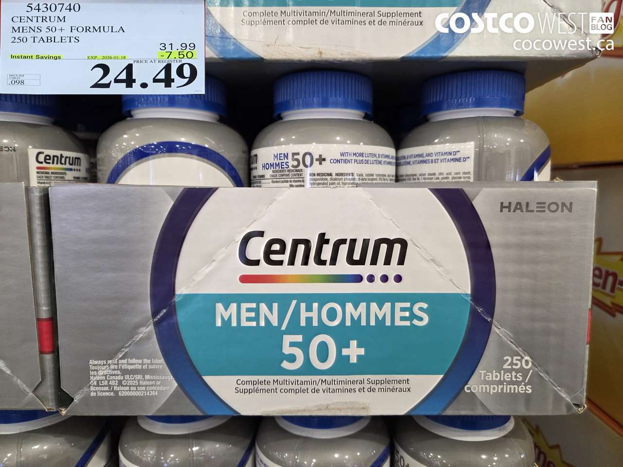 5430740 CENTRUM MENS 50+ 250 TABLETS ($7.50 INSTANT SAVINGS EXPIRES ON 2026-01-18) $24.49