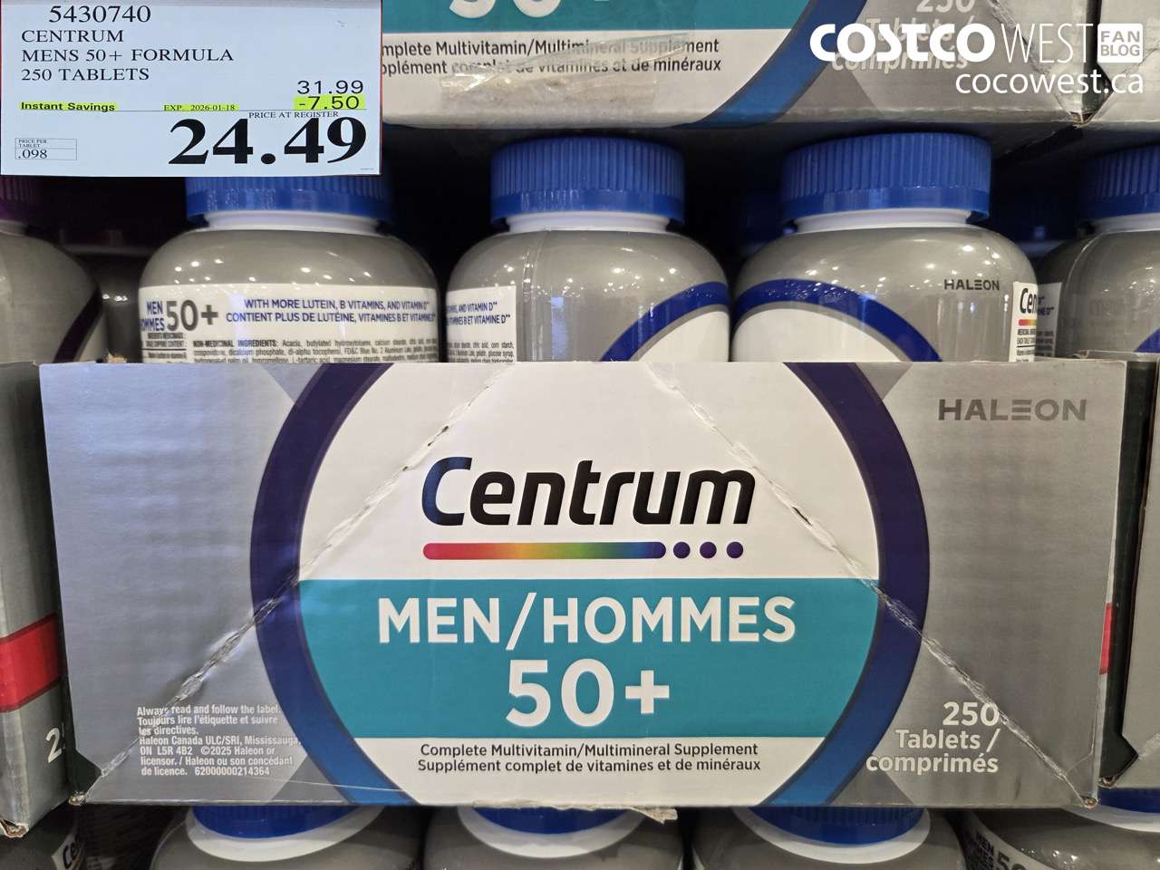 5430740 CENTRUM MENS 50+ 250 TABLETS ($7.50 INSTANT SAVINGS EXPIRES ON 2026-01-18) $24.49