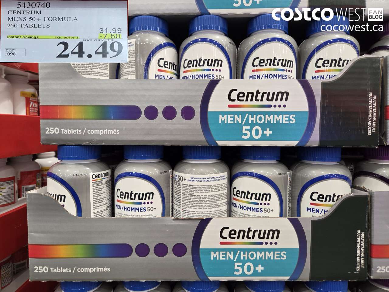 5430740 CENTRUM MENS 50+ 250 TABLETS ($7.50 INSTANT SAVINGS EXPIRES ON 2026-01-18) $24.49