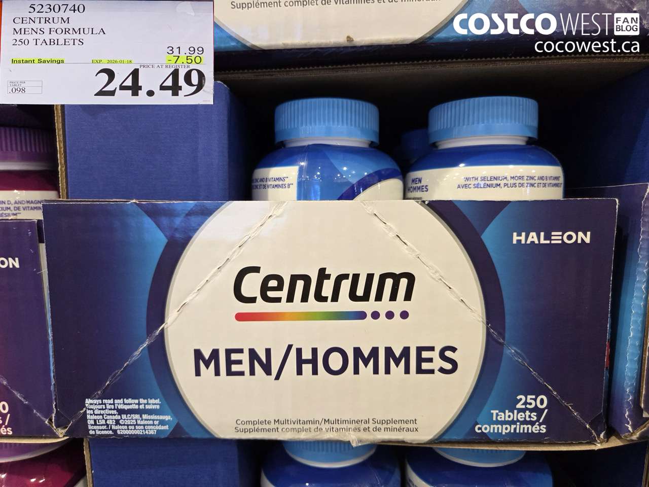 5230740 CENTRUM MEN 250 TABLETS ($7.50 INSTANT SAVINGS EXPIRES ON 2026-01-18) $24.49
