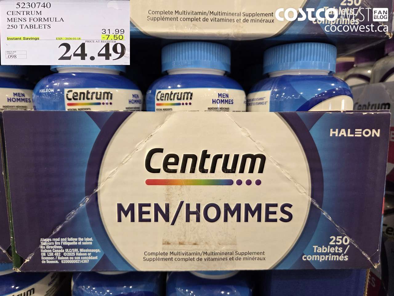 5230740 CENTRUM MEN 250 TABLETS ($7.50 INSTANT SAVINGS EXPIRES ON 2026-01-18) $24.49